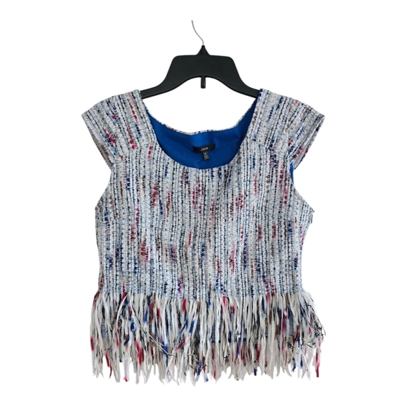 Drew By Anthropologie Tweed Fringe Top Womens Sz M White Pink Sleveless … - Picture 1 of 13